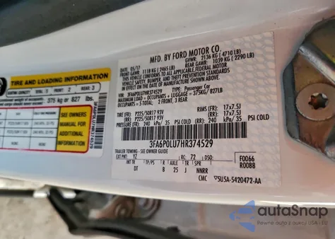 2017 Ford Fusion Se Hybrid из США, поврежденный, VIN 3FA6P0LU7HR374529